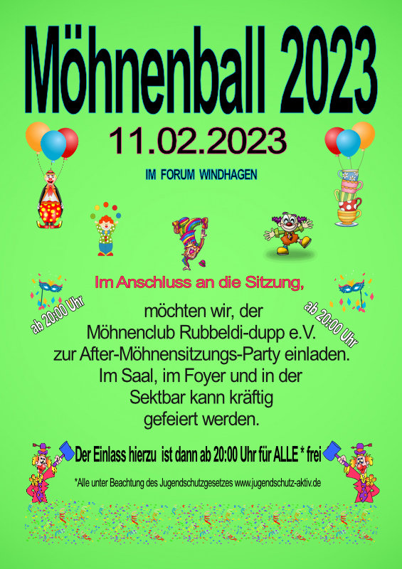 Möhnenball am 11.02.2023 ab 20:00 Uhr im Forum Windhagen. Eintritt frei!