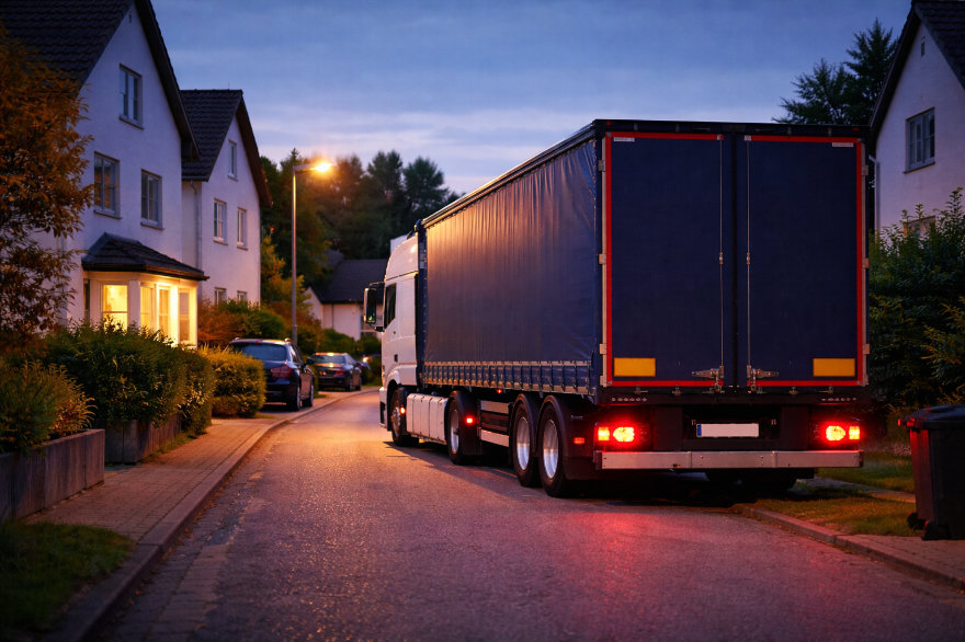 Nachts parkender LKW.